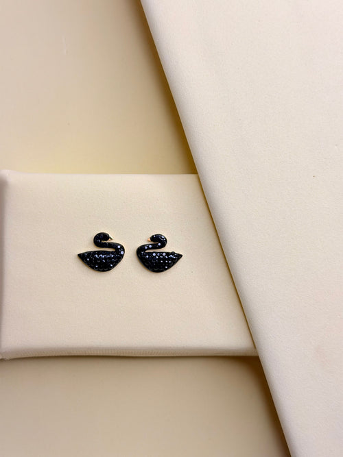 Black Crystal Swan Stud Earrings