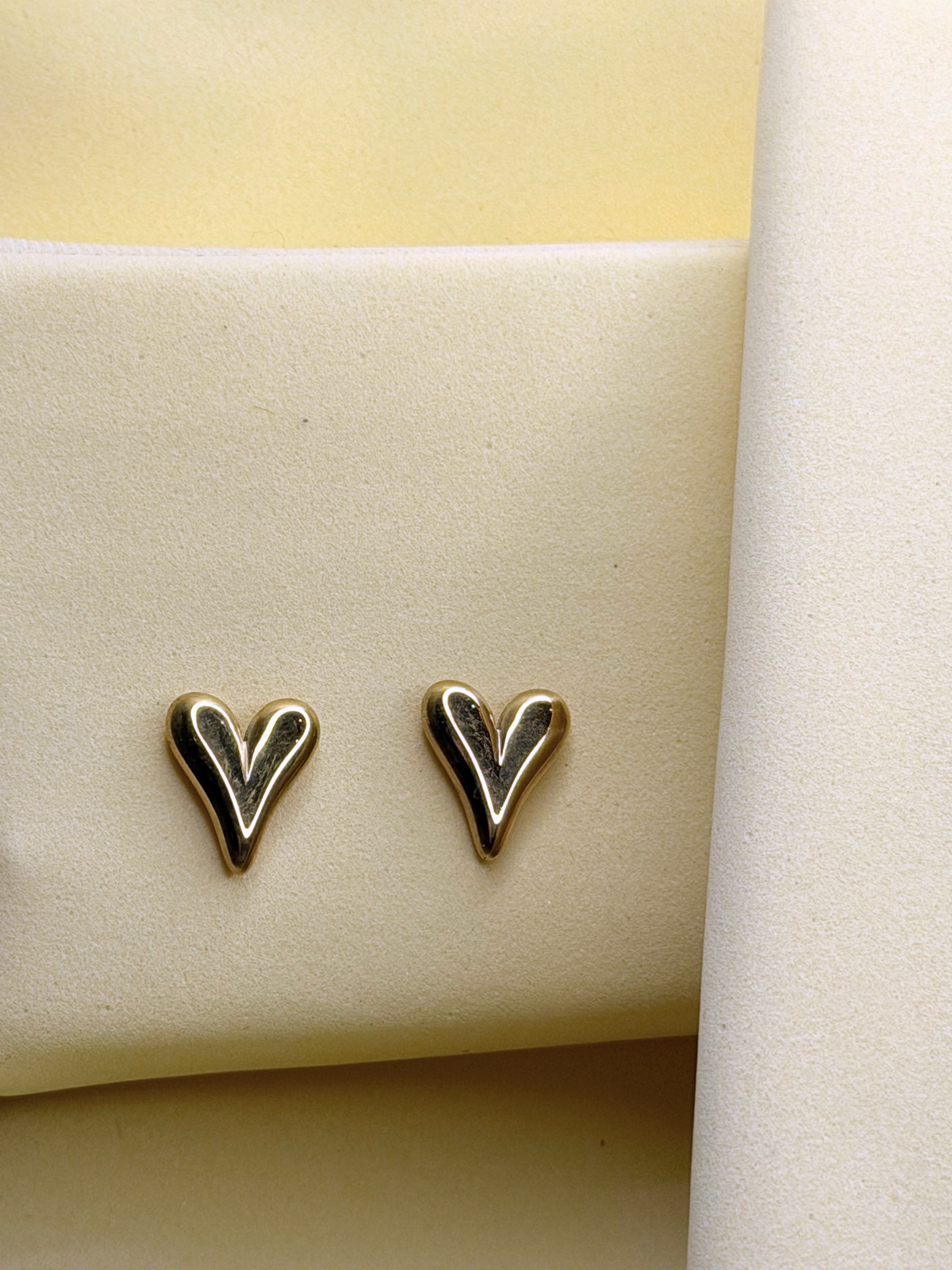 Heart Stud Earrings shown from the side, showing the post backing