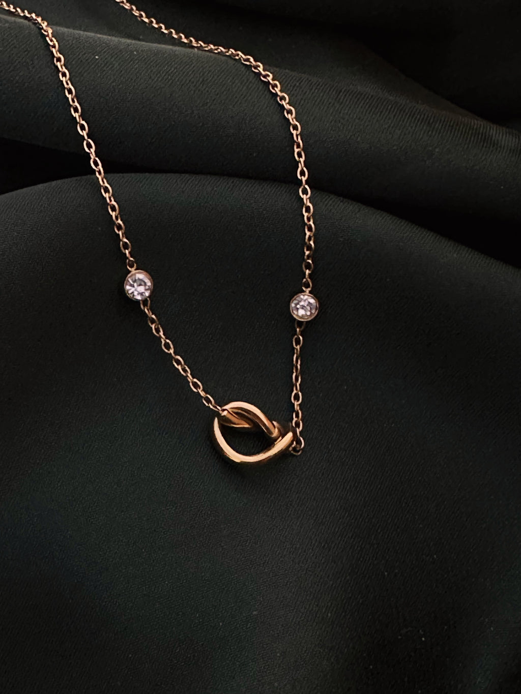 Infinite Love Necklace with crystal stations on green silk