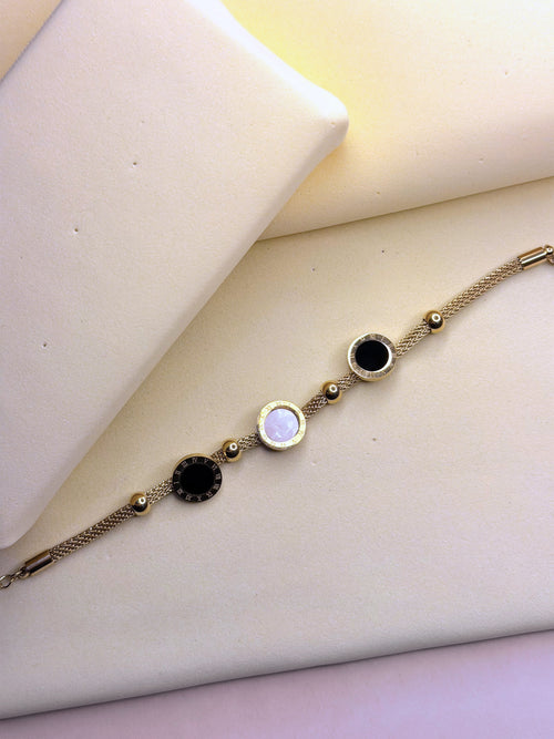 Roman Black & White Bracelet showing the Roman numeral detail and adjustable chain